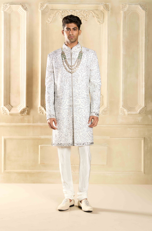 Ivory Silk Handcrafted Sherwani Set