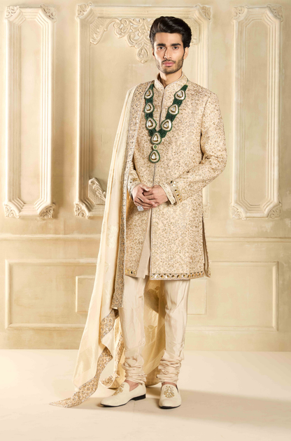 Gold Silk Handcrafted Sherwani Set