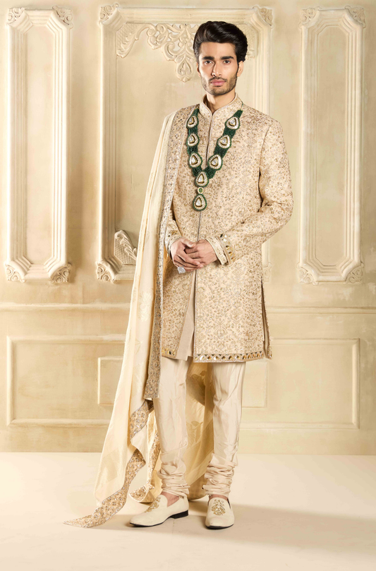 Gold Silk Handcrafted Sherwani Set