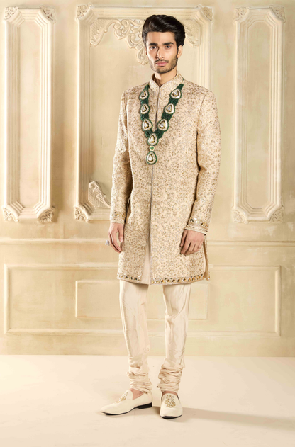 Gold Silk Handcrafted Sherwani Set