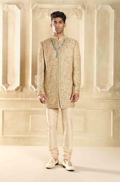Light Beige Embroidered  Sherwani Set