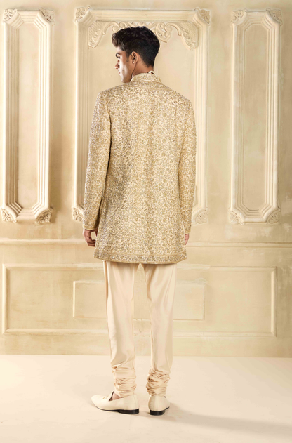 Light Beige Embroidered  Sherwani Set