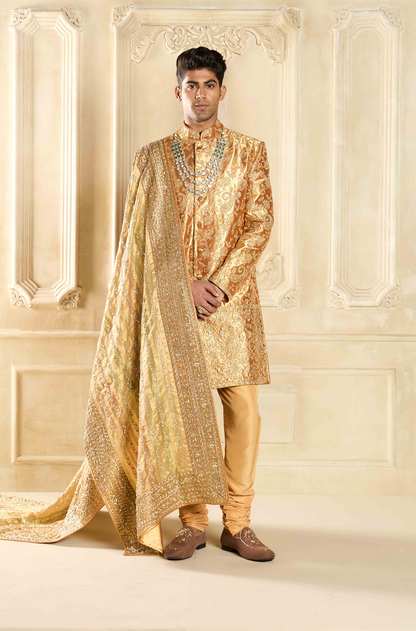 Gold Tissue Embroidered Sherwani Set