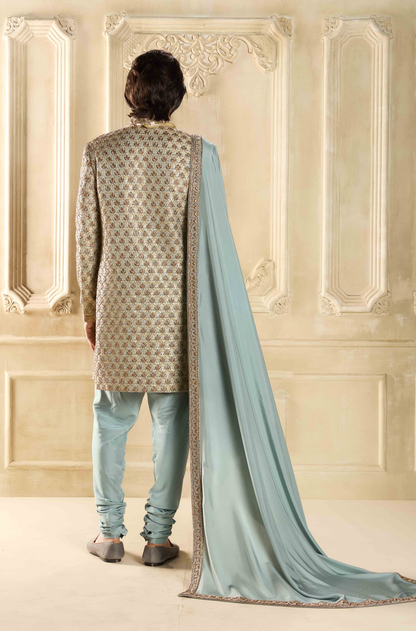 Light Gold Zari Handcrafted Sherwani Set
