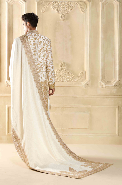 Ivory Antique Gold Paisley Embroidered Sherwani Set