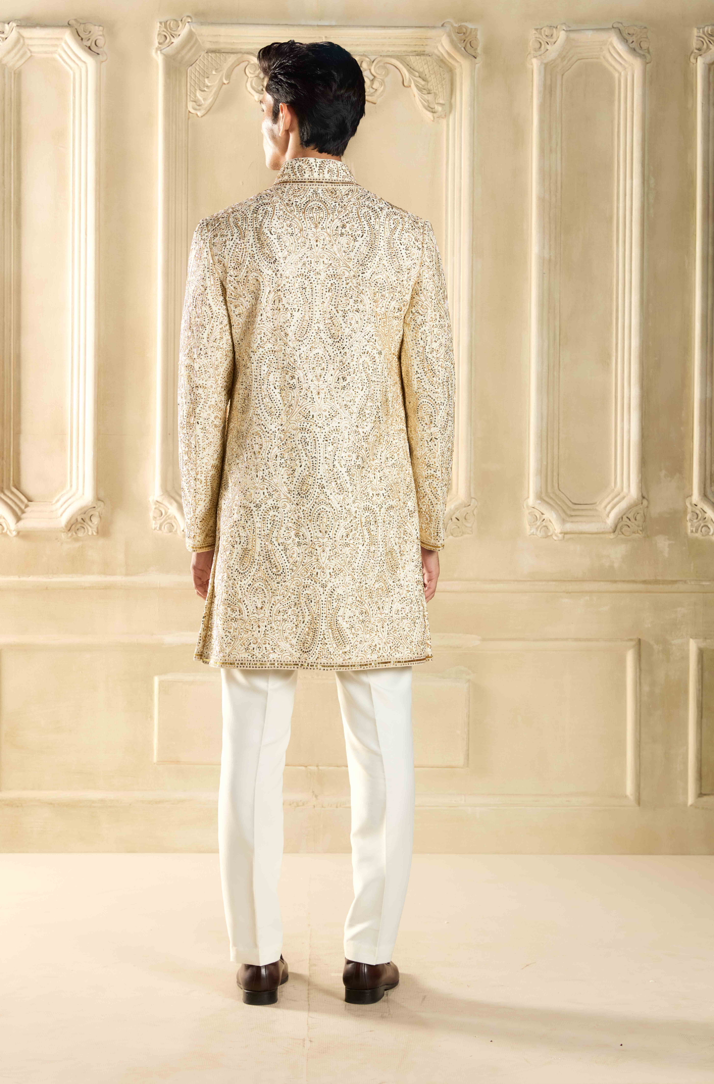 Ivory Chanderi Silk Sherwani Set