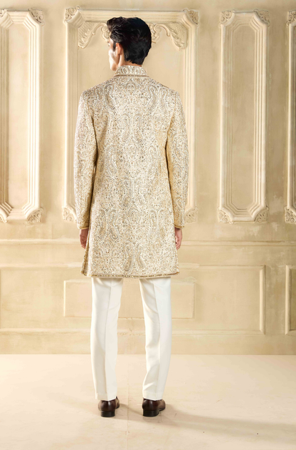 Ivory Chanderi Silk Sherwani Set