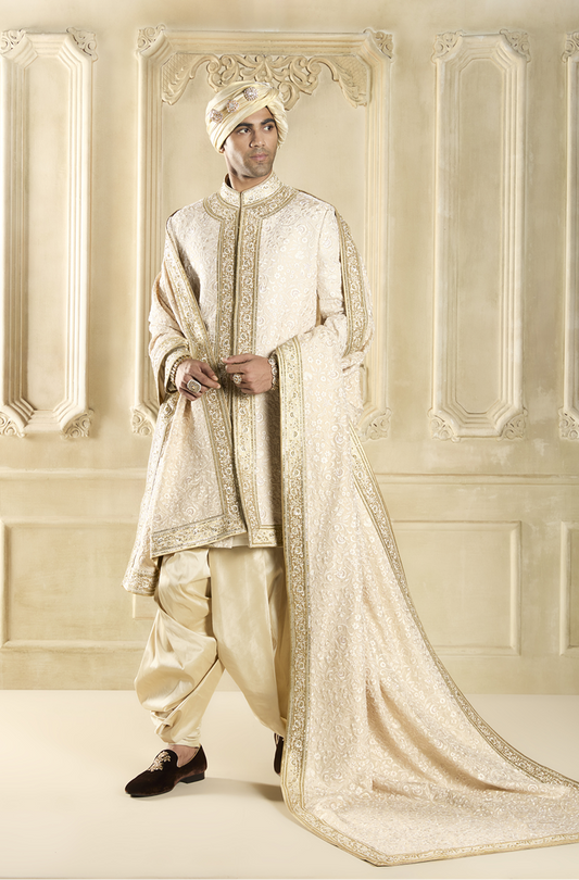 Ivory Thread Embroidered Sherwani Set