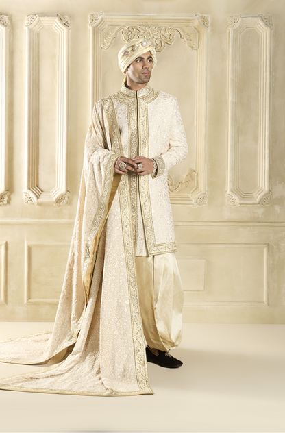 Ivory Thread Embroidered Sherwani Set
