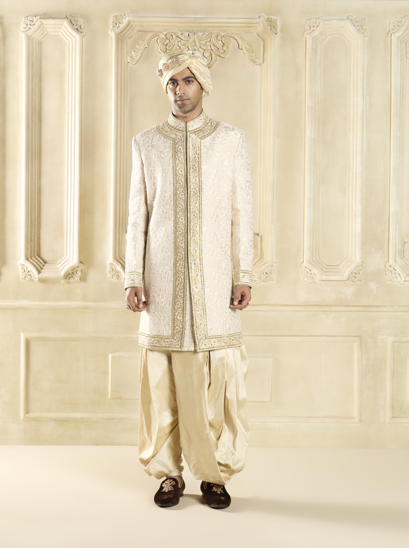 Ivory Thread Embroidered Sherwani Set