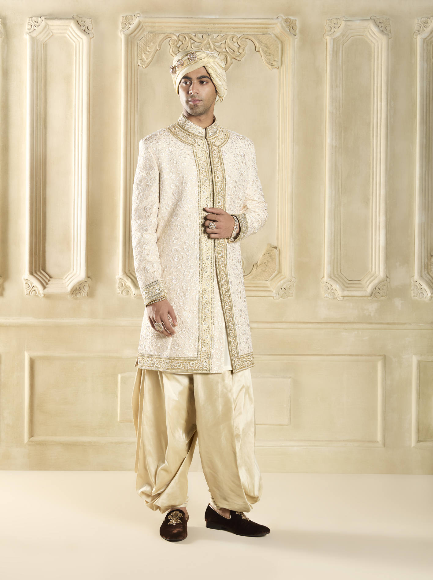 Ivory Thread Embroidered Sherwani Set