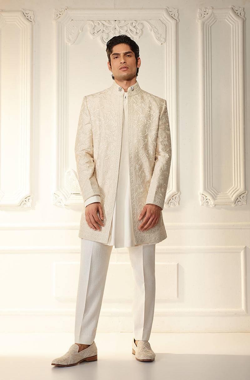 Beige Dori & Sequins Embroidered Sherwani Set