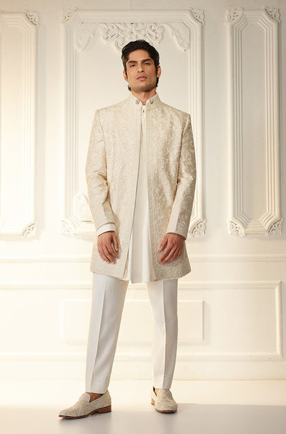 Beige Dori & Sequins Embroidered Sherwani Set