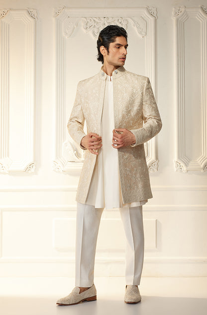 Beige Dori & Sequins Embroidered Sherwani Set