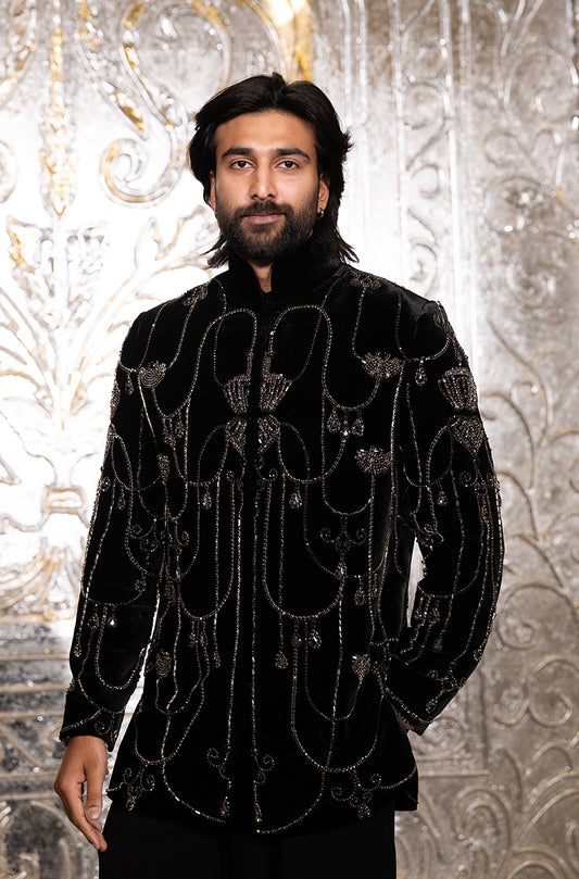 Meezaan Jafri in our Black Short Sherwani Set