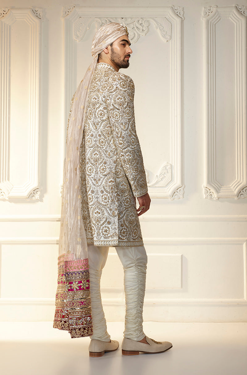 Ivory Zardozi Embroidered Sherwani Set