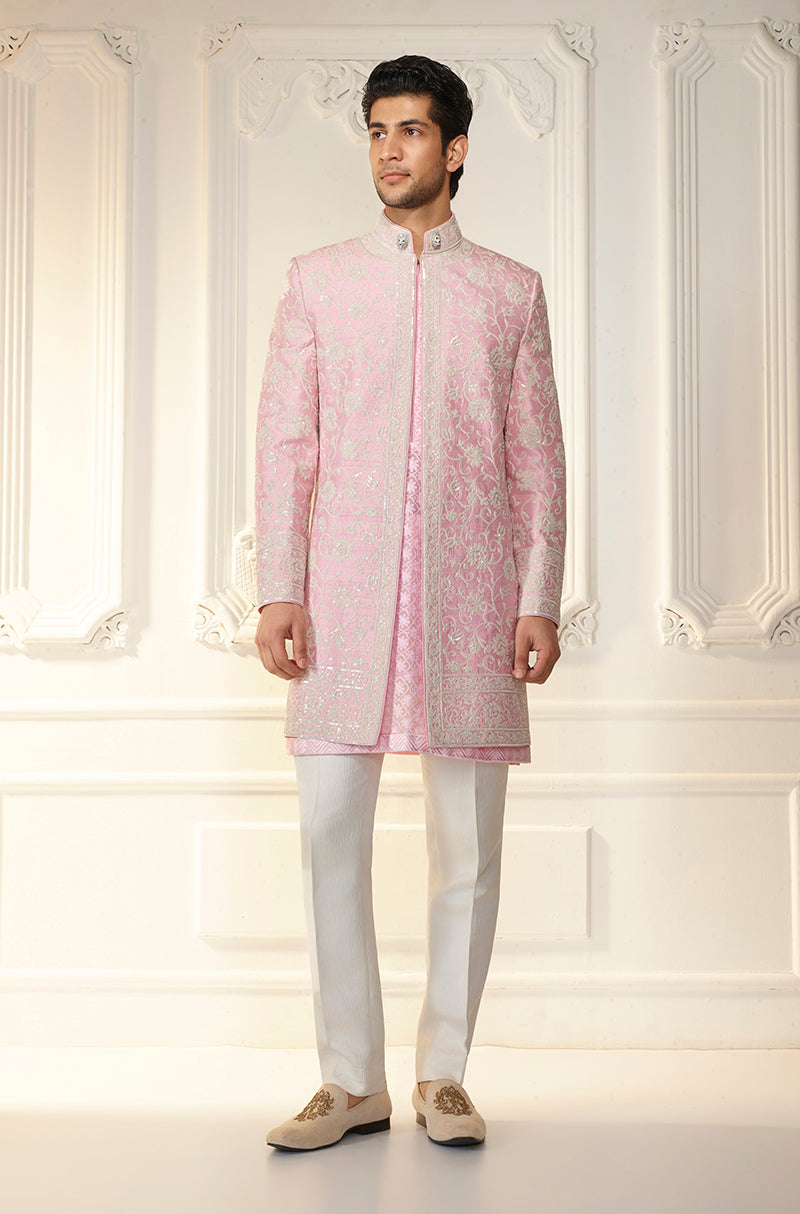 Light Pink Embroidered Sherwani Set