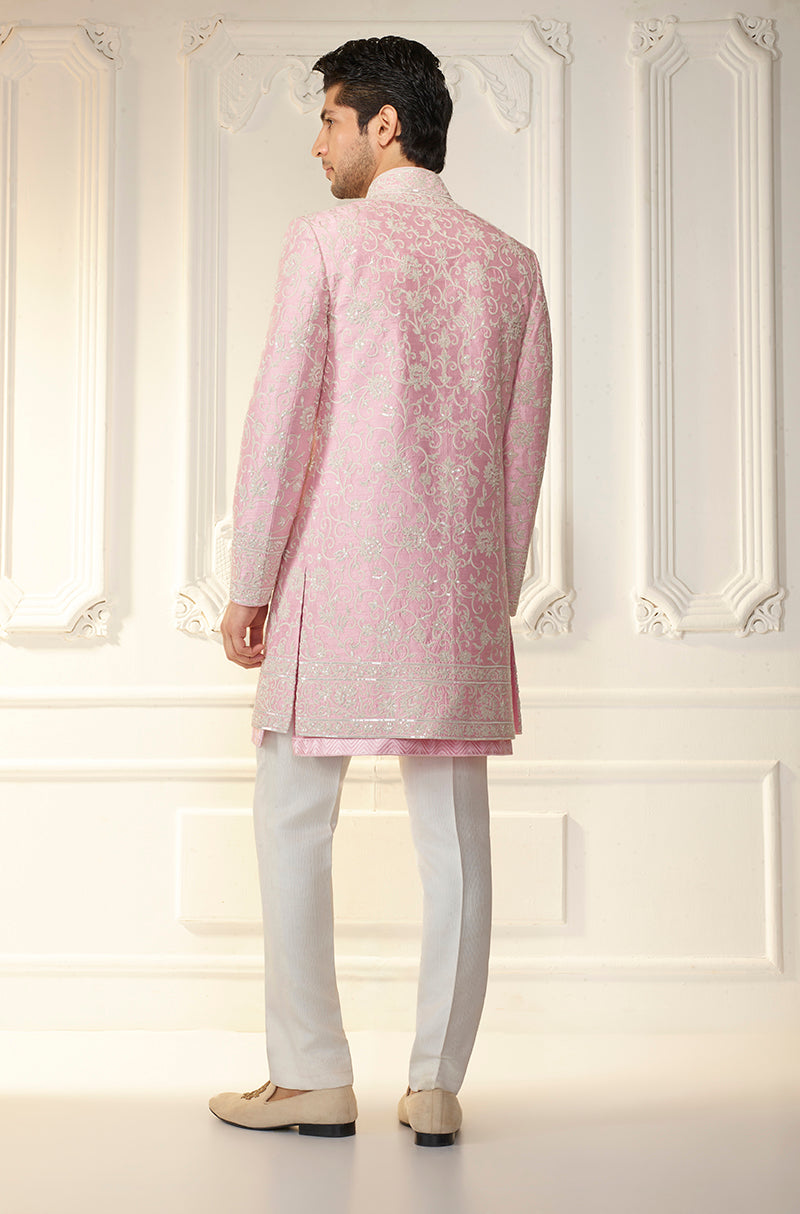 Light Pink Embroidered Sherwani Set