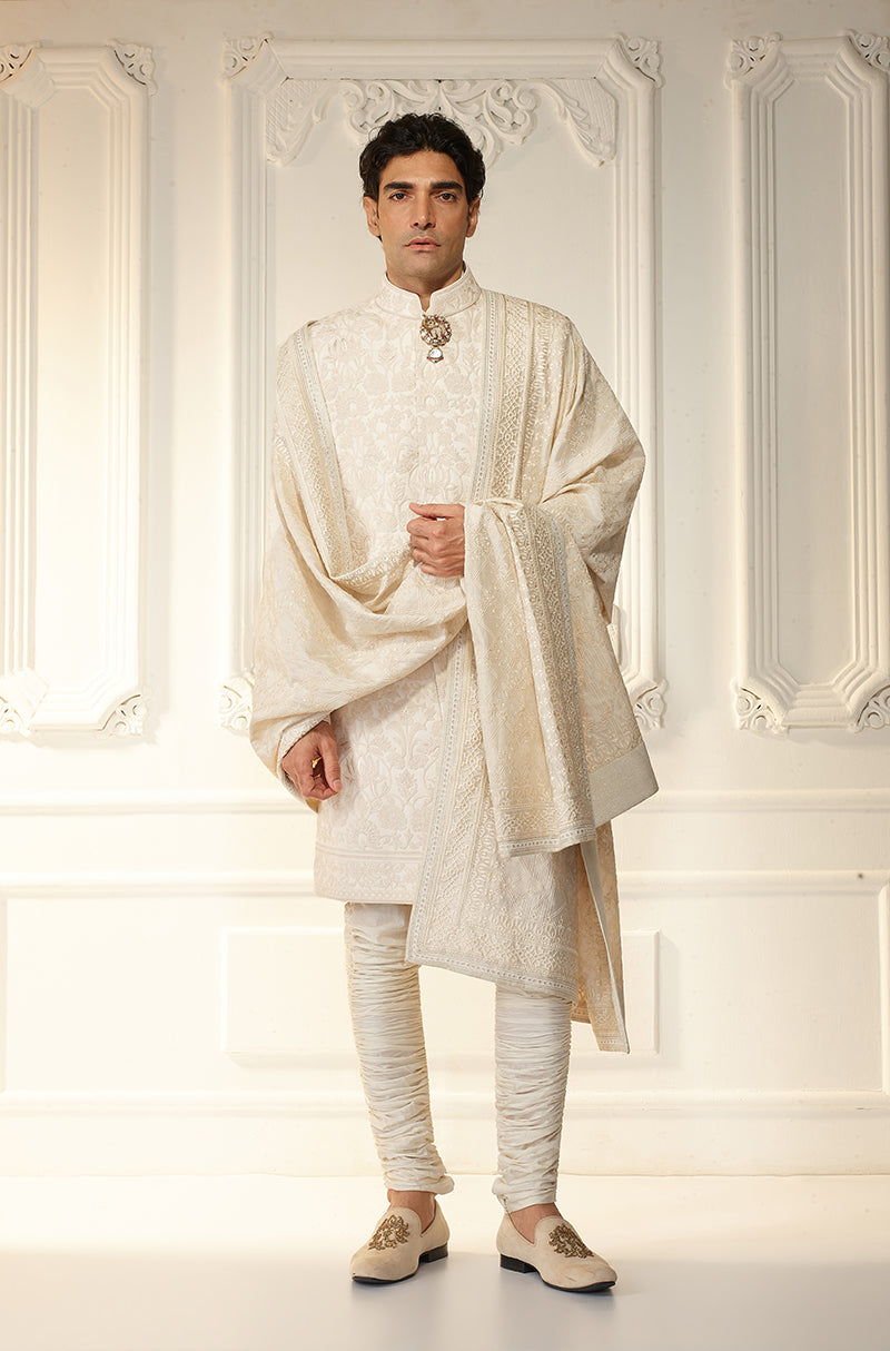 Ivory Threadwork Sherwani Set