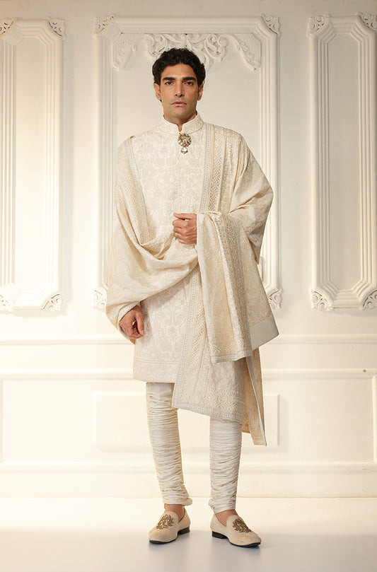 Ivory Threadwork Sherwani Set