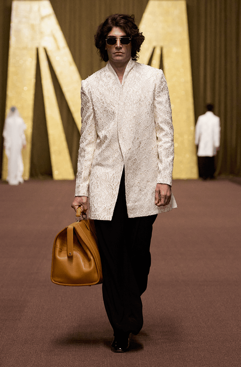 Ivory Textured Lace Overlapped Sherwani Set