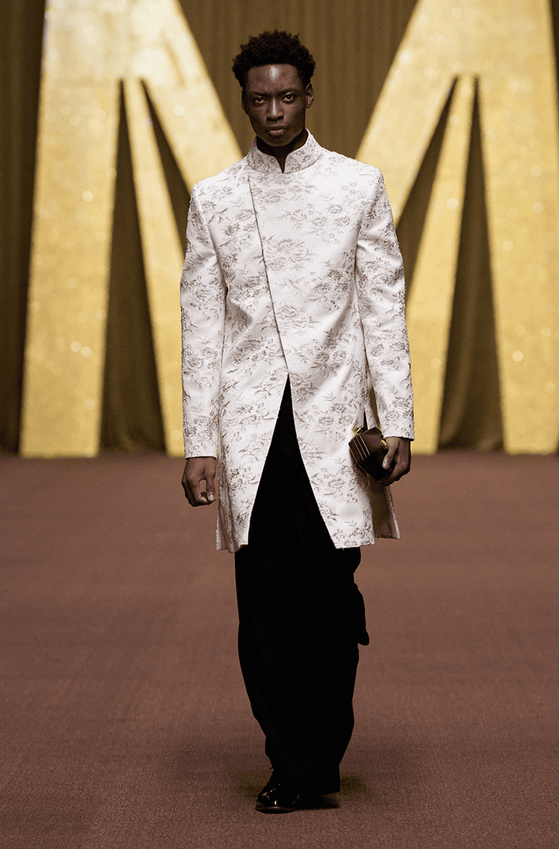 White Lace Motif Asymmetrical Sherwani Set