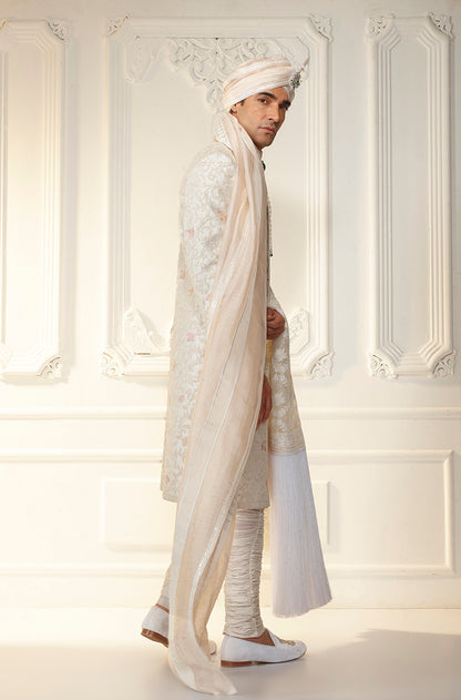 Ivory Rawsilk Embroidered Sherwani Set