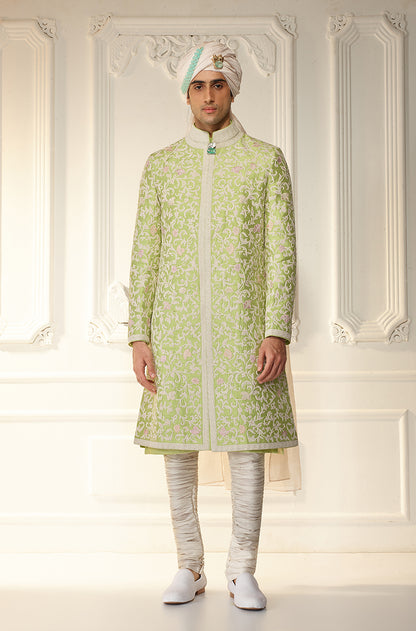 Mint Green Rawsilk Sherwani Set