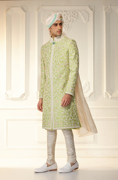 Mint Green Rawsilk Sherwani Set