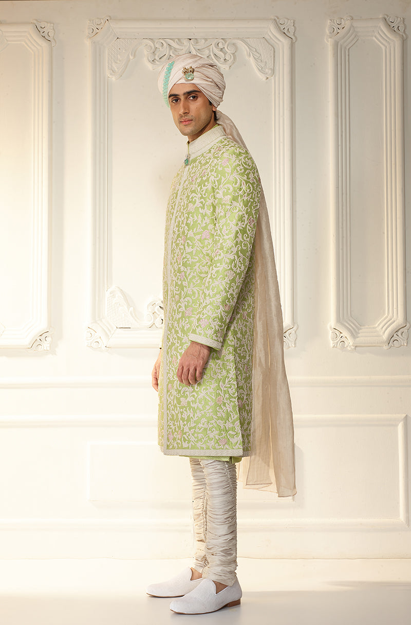 Mint Green Rawsilk Sherwani Set