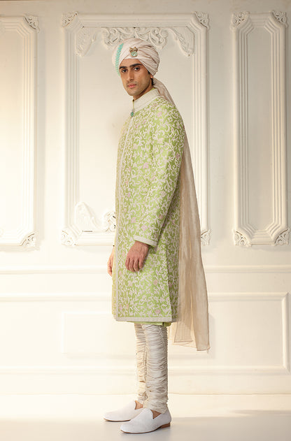 Mint Green Rawsilk Sherwani Set