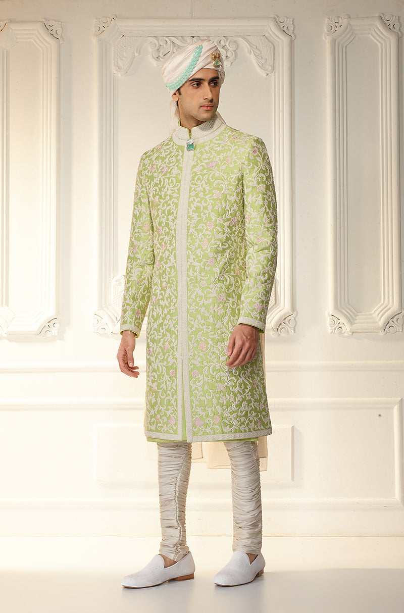 Mint Green Rawsilk Sherwani Set