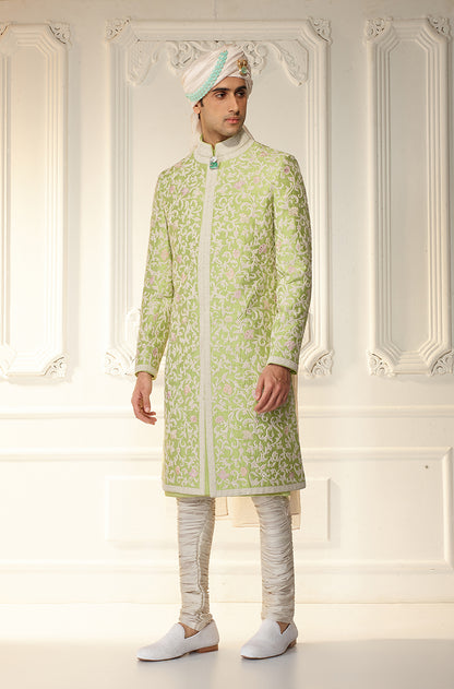 Mint Green Rawsilk Sherwani Set