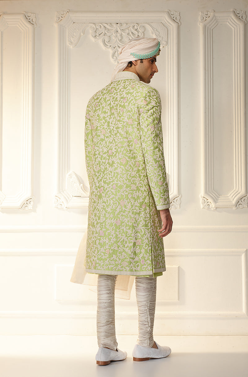 Mint Green Rawsilk Sherwani Set