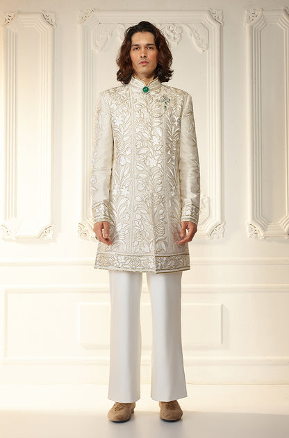 Ivory Threadwork Embroidered Sherwani Set