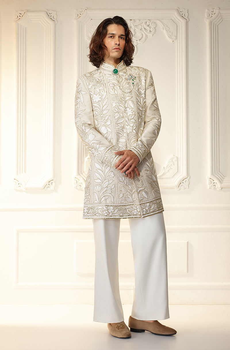 Ivory Threadwork Embroidered Sherwani Set