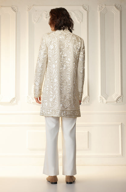 Ivory Threadwork Embroidered Sherwani Set
