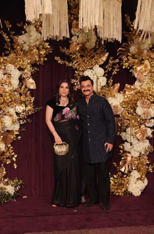 Maheep Kapoor in our Black Tulle Embroidered Floral Saree Set