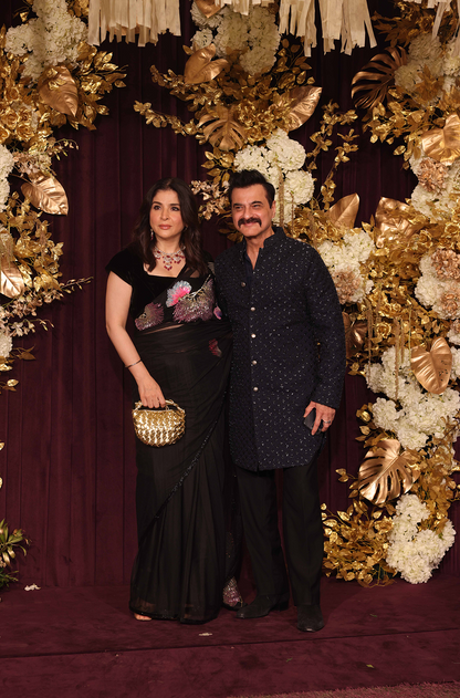 Maheep Kapoor in our Black Tulle Embroidered Floral Saree Set