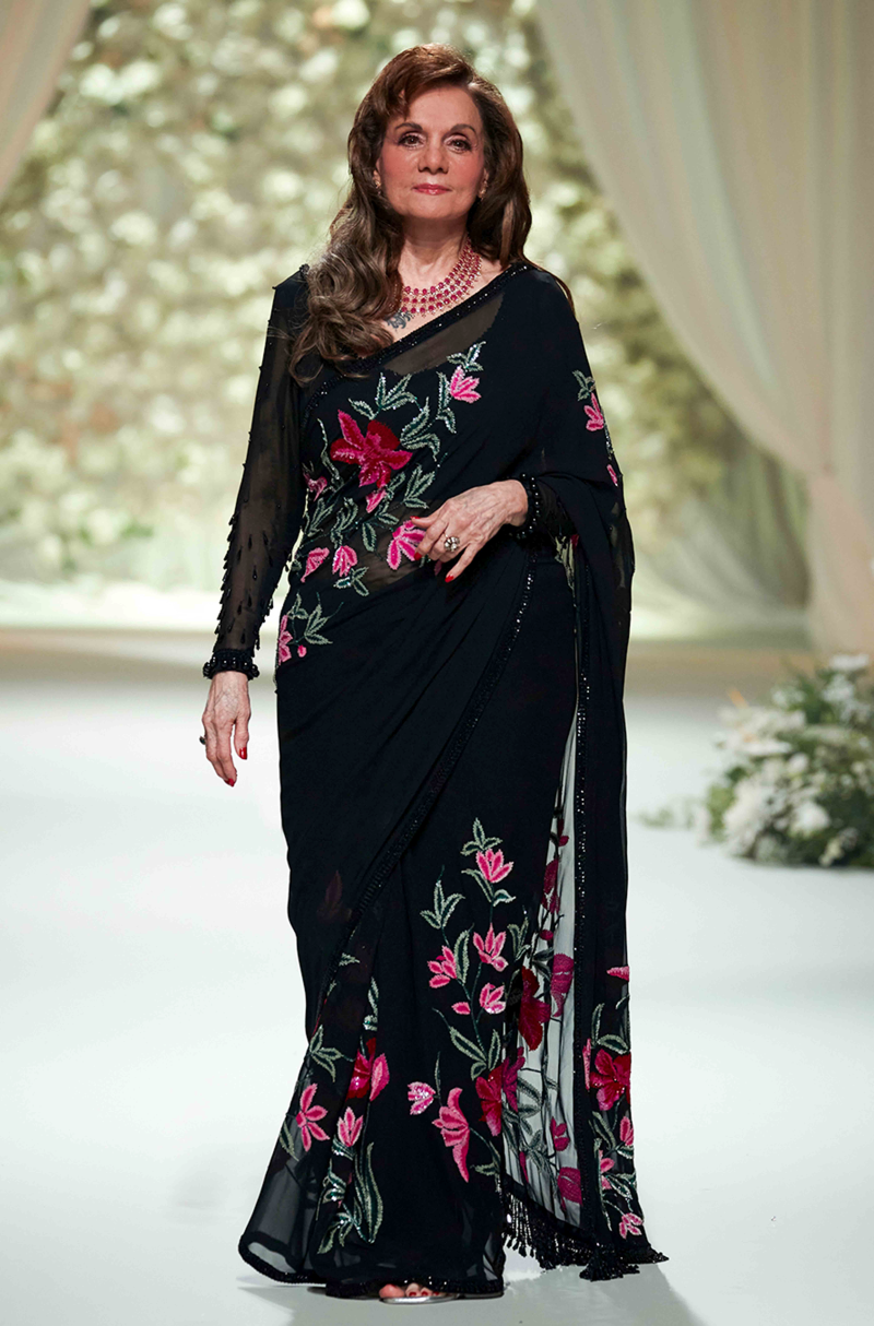 Mumtaz in our Black Georgette Embroidered Saree Set