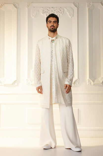 Ivory Threadwork Long Bundi Set