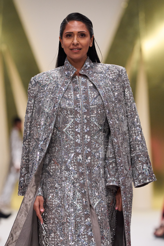 Grey Embroidered Mid Calf Jacket