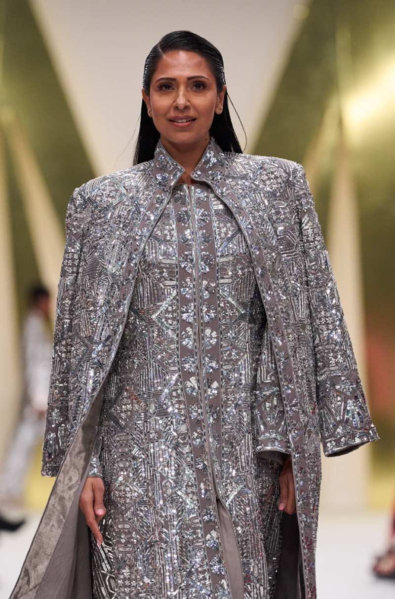 Grey Embroidered Mid Calf Jacket