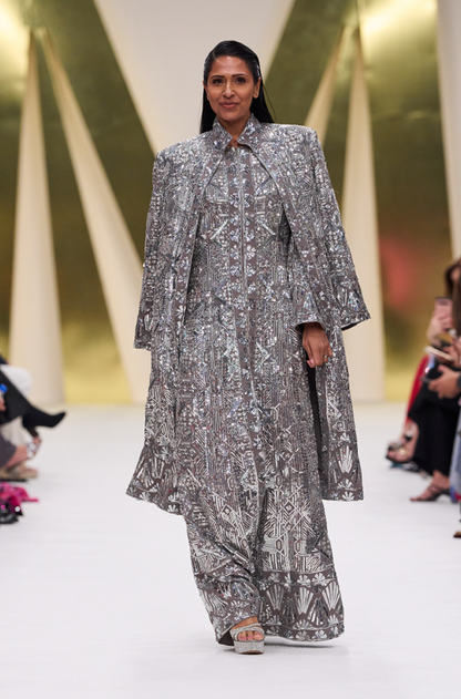 Grey Embroidered Long Jacket