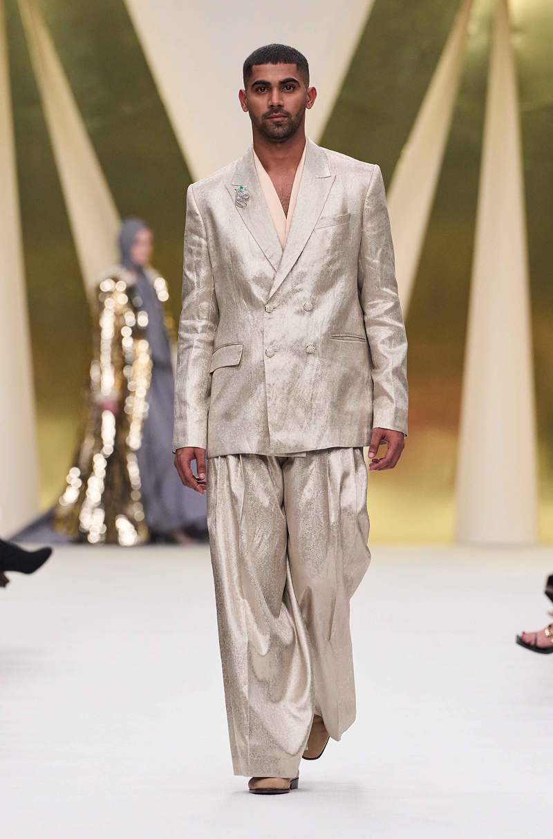 Ivory Brocade Embellished Blazer Set