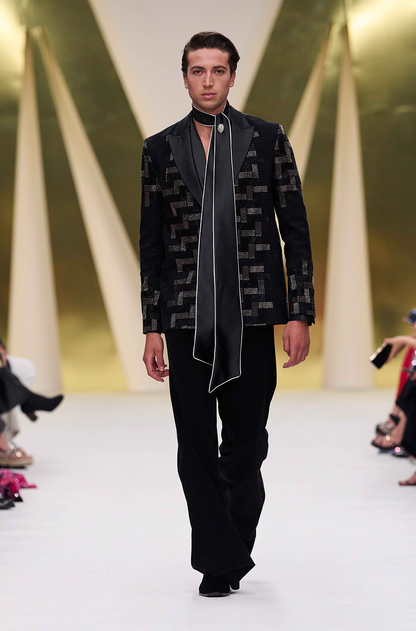 Black Textured Blazer Set