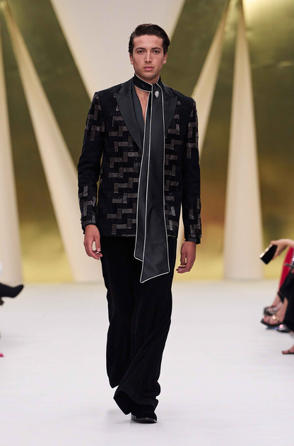 Black Textured Blazer Set