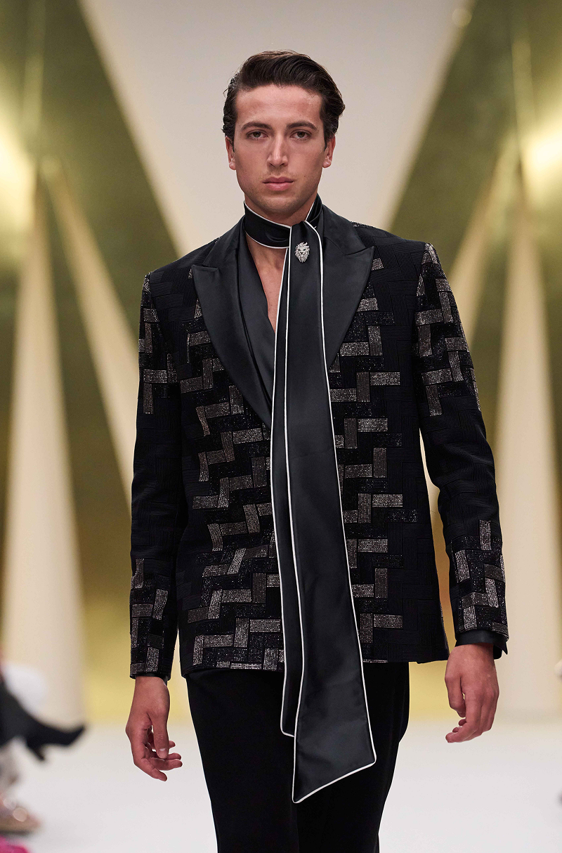 Black Textured Blazer Set