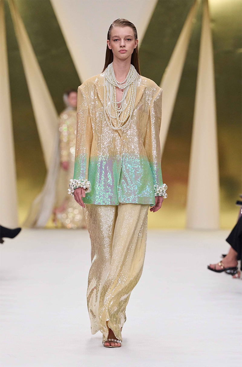 Yellow to Teal Shaded Sequin Blazer Set