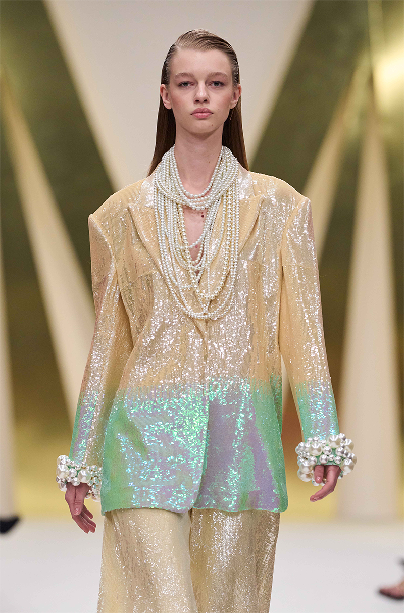 Yellow to Teal Shaded Sequin Blazer Set